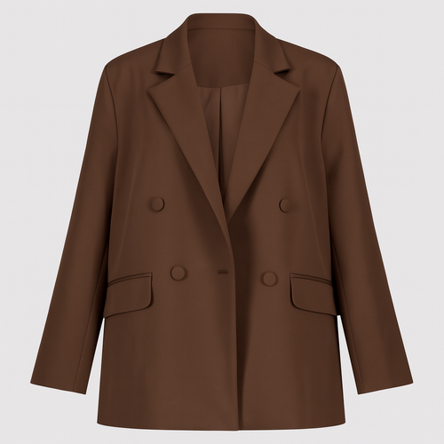 Brauner Oversized Blazer mit doppelter Knopfreihe und Reverskragen.