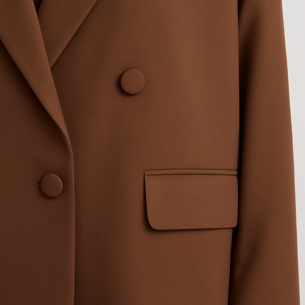 Brauner Oversized Blazer mit doppelter Knopfreihe und Reverskragen.